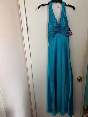 Juniors Teal Sequin Halter Dress size 7